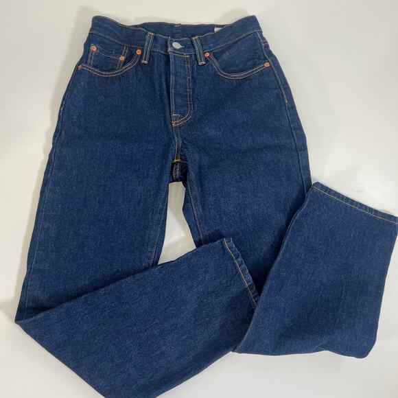 Levi's Selvedge Denim 501 90s  Dark Blue Button Fly Jeans 25 26 - Picture 1 of 16